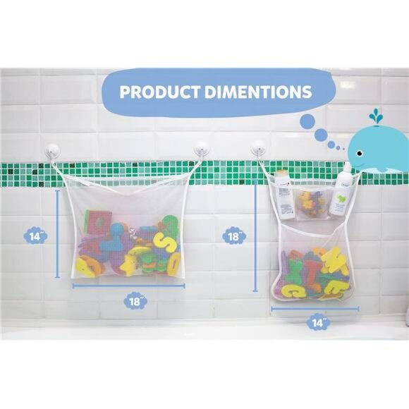 2 x Mesh Bath Toy Organizer + 8 Ultra Strong Hooks – The Perfect Bathtub Toy - Picture 2 of 7